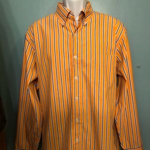 J. Crew, Orange/Blue/Wht Striped Dress Shirt, Sz L